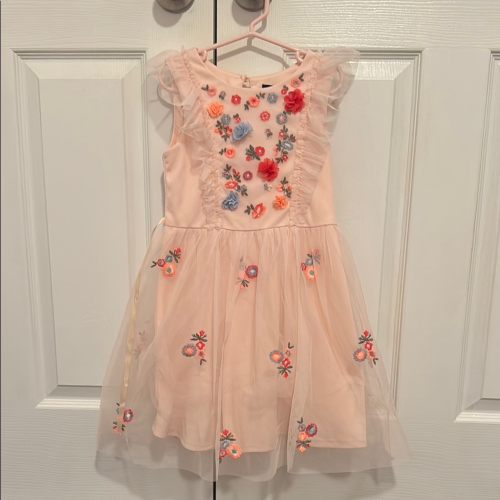 ZUNIE Floral Embroidered girls Dress - Blush NWT Sz 6x